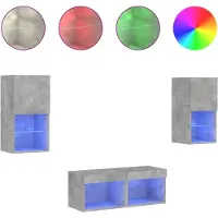 vidaXL 4-delige tv-wandmeubelset met LED-verlichting betongrijs