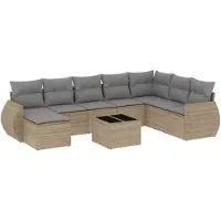 vidaXL 9-delige Loungeset met kussens poly rattan beige