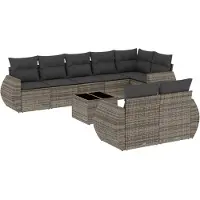 vidaXL 9-delige Loungeset met kussens poly rattan grijs