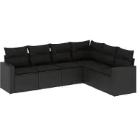 vidaXL 6-delige Loungeset met kussens poly rattan zwart
