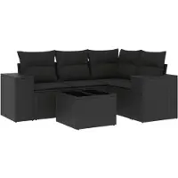 vidaXL 5-delige Loungeset met kussens poly rattan zwart