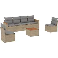 vidaXL 7-delige tuinmeubelset met kussens, beige, van polyrotan