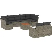 vidaXL 10-delige Loungeset met kussens poly rattan grijs