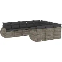 vidaXL 10-delige Loungeset met kussens poly rattan grijs