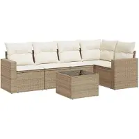 vidaXL 6-delige Loungeset met kussens poly rattan beige