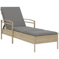 vidaXL Ligbed met kussen 63x200x81 cm poly rattan beige
