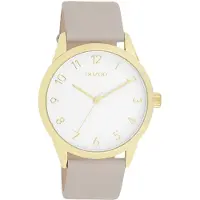 Oozoo Goudkleurige horloge met taupe leren band - C11327