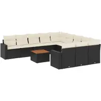 vidaXL 12-delige Loungeset met kussens poly rattan zwart