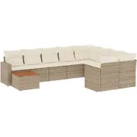 vidaXL 10-delige Loungeset met kussens poly rattan beige