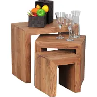 Wohnling Set van 3 salontafels MUMBAI, massief acaciahout, woonkamer, landelijke stijl, bijzettafeltjes, donkerbruin, natuurhout