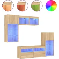 vidaXL 5-delige Tv-wandmeubelset met LED bewerkt hout sonoma eiken
