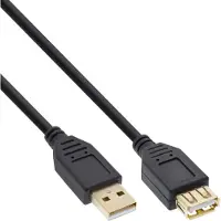 InLine USB-A verlengkabel | USB2.0 | 2,5W | verguld | zwart | 10 meter