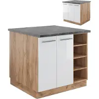 Vicco Fame-Line Keukeneiland – 90 cm zonder werkblad Wit hoogglans/goud power eiken
