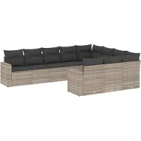 vidaXL 10-delige Loungeset met kussens poly rattan lichtgrijs