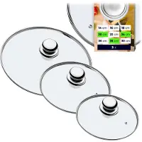 Kadax Pandekselset, universele glazen deksel met handvat, hittebestendige dekselset in verschillende maten, pannendekselset, glazen deksel voor pot, pan (20+24+28cm, metalen handgreep)