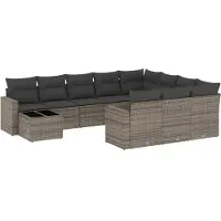 vidaXL 11-delige Loungeset met kussens poly rattan grijs