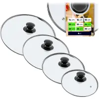 Kadax Pandekselset, universeel deksel van glas met handvat, hittebestendige dekselset in verschillende maten, pannendekselset, glazen deksel voor pan, pan (20 + 24 + 26 + 28 cm, glanzend zwart