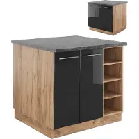 Vicco Keukeneiland Fame-Line Antraciet hoogglans/goud eiken 90 cm zonder werkblad, Model 38736