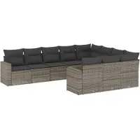 vidaXL 10-delige Loungeset met kussens poly rattan grijs