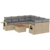vidaXL 9-delige Loungeset met kussens poly rattan beige