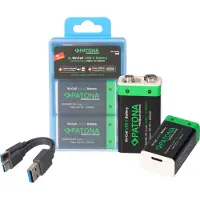 PATONA Premium oplaadbare batterij 2x 9V 6LR61 USB-C (Batterij), Stroomvoorziening voor de camera