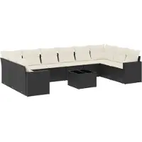 vidaXL 11-delige Loungeset met kussens poly rattan zwart