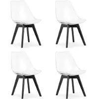 Leobert Set van 4 Stoelen MARK – Transparant, Zwarte Poten, Kunststof Zitting met Kunstlederen Kussen, Strak Design, Ergonomisch, Geschikt voor Keuken, Eetkamer, Kantine en Werkruimte, Max. 120 kg
