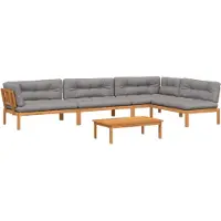 vidaXL 5-delige Loungeset pallet met kussens massief acaciahout