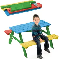 Kadax Kinderpicknicktafel met banken, kindermeubel voor picknick, kindertafel van hout, picknickset voor tuin, kinderzitgroep van hout, kinderzitgroep (kleurrijk)