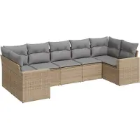 vidaXL 7-delige Loungeset met kussens poly rattan beige