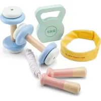 New Classic Toys Houten Fitness Set voor Kinderen - Speelgoedset met 5 Onderdelen - Inclusief Gewichten, Springtouw en Haarband - FSC - Rollenspel Sport - Vanaf 3 Jaar