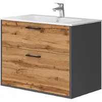 Vicco Lanco Badkamermeubelset – 80 x 61.5 cm met wastafel Antraciet/gouden eik