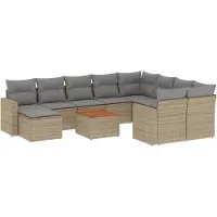vidaXL 11-delige Tuinset met kussens poly rattan beige