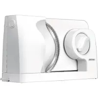 MPM MKR-05 Elektrische allesnijder. Instelbare snijdiktes tot 15 mm, met vingerveiligheid. Wit