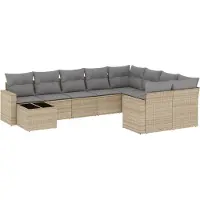 vidaXL 10-delige Loungeset met kussens poly rattan beige