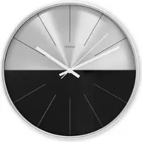 Hama Sicily, Wandklok, Horloge, Cirkel, Zwart, Zilver, Kunststof, Glas