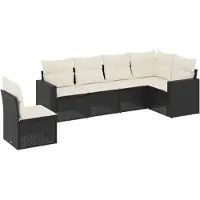 vidaXL 6-delige Loungeset met kussens poly rattan zwart