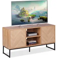 Relaxdays TV-meubel, retro-design, afmetingen: 60 x 120 x 38 cm, houtlook, metaal, 4 vakken, tv-tafel, lichtbruin/zwart