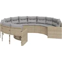 vidaXL Tuinbank met kussens rond poly rattan beige
