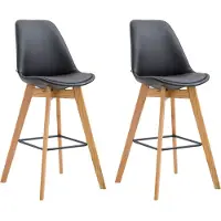CLP Set van 2 barkrukken Metz, bekleed met kunstleer, met rugleuning en voetsteun | Kleur: zwart, frame: naturel