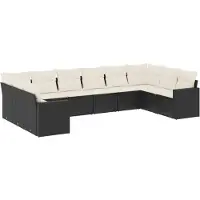 vidaXL 10-delige Loungeset met kussens poly rattan zwart