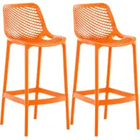 CLP Set van 2 barkrukken "Air" van kunststof met rugleuning, weerbestendig, UV-bestendig, belastbaar tot 160 kg | Kleur: oranje