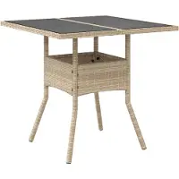 vidaXL Tuintafel met glazen blad 80x80x75 cm poly rattan beige