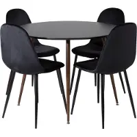 Ebuy24 PlazaBLWA100 eethoek eetkamertafel zwart en 4 Polar eetkamerstal velours zwart.