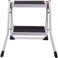 MSV Klapladder, trap, huishoudtrap, afmetingen circa 49 x 49 x 45 cm, draagvermogen tot 150 kg, 2 grote stalen treden met antislipmatten (zwart)