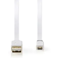 Nedis USB-Kabel | USB 2.0 | USB-A Male | USB Micro-B Male | 480 Mbps | Verguld | 1.00 m | Plat | PVC | Wit | Polybag