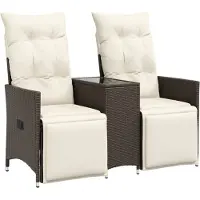 vidaXL Tuinbank 2-zits verstelbaar met tafel poly rattan bruin