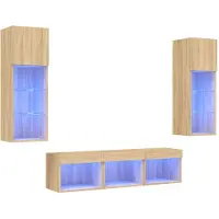 vidaXL 5-delige Tv-wandmeubelset met LED bewerkt hout sonoma eiken