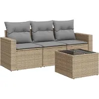 vidaXL 4-delige Loungeset met kussens poly rattan beige