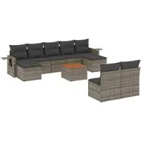 vidaXL 10-delige Loungeset met kussens poly rattan grijs